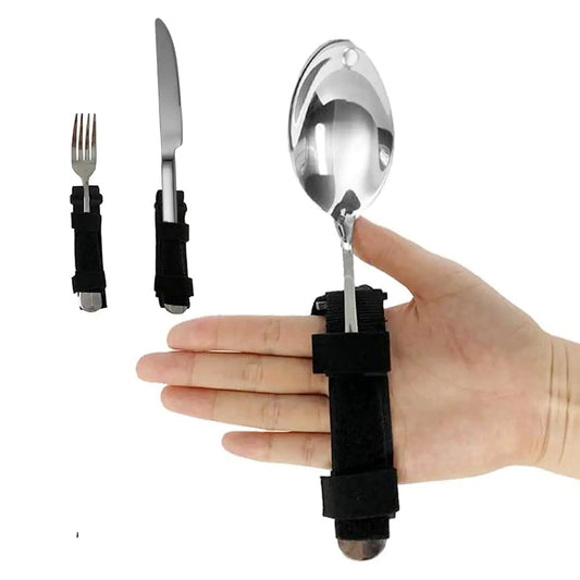 Adaptive Utensil Holder Arthritis Eating Aids Universal Cuff Fork Spoon Fixer Strap Hand Grip Assistive Holder for Parkinson Stroke Arthritis Tremors Weak Grip Patient Disabled